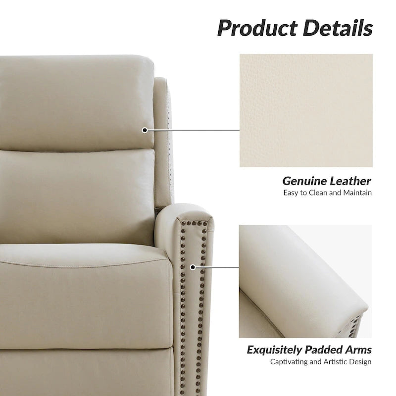 30.31Wide Modern Genuine Leather Wingback Swivel Rocker Recliner with Nailhead Trims, Set of 2