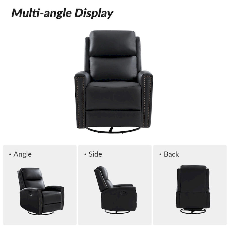 30.31Wide Modern Genuine Leather Wingback Swivel Rocker Recliner with Nailhead Trims, Set of 2