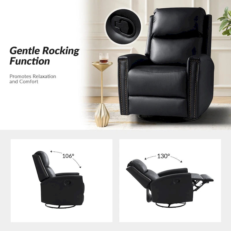 30.31Wide Modern Genuine Leather Wingback Swivel Rocker Recliner with Nailhead Trims, Set of 2