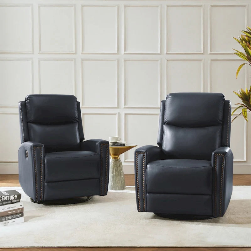 30.31Wide Modern Genuine Leather Wingback Swivel Rocker Recliner with Nailhead Trims, Set of 2