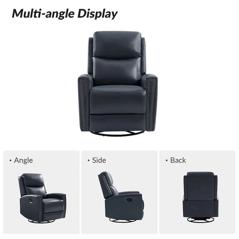 30.31Wide Modern Genuine Leather Wingback Swivel Rocker Recliner with Nailhead Trims, Set of 2