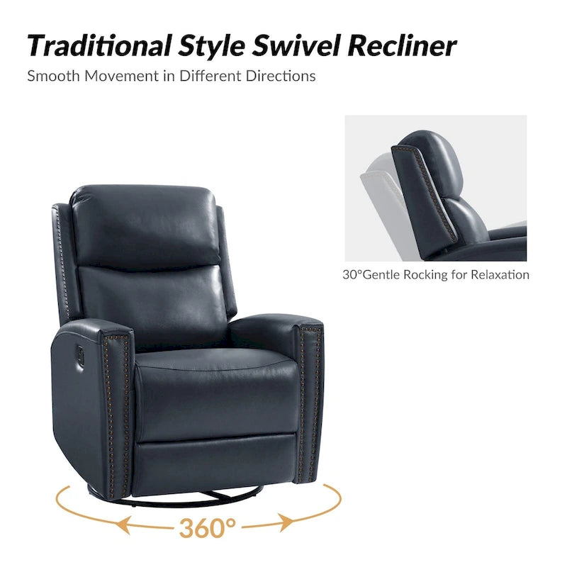 30.31Wide Modern Genuine Leather Wingback Swivel Rocker Recliner with Nailhead Trims, Set of 2