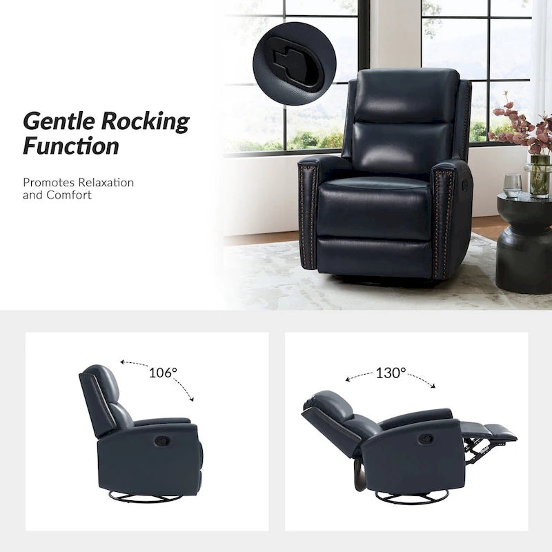 30.31Wide Modern Genuine Leather Wingback Swivel Rocker Recliner with Nailhead Trims, Set of 2