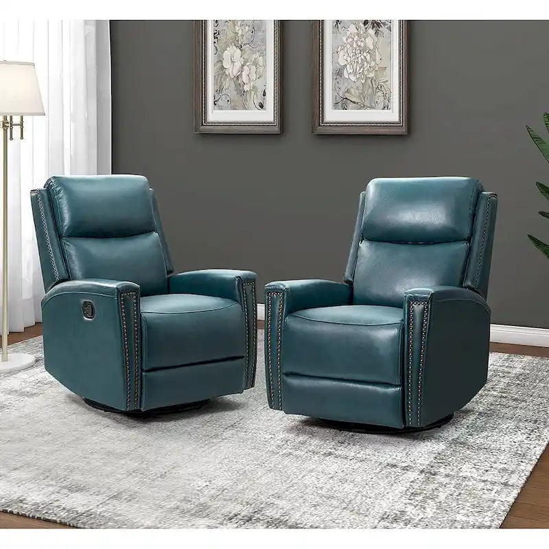 30.31Wide Modern Genuine Leather Wingback Swivel Rocker Recliner with Nailhead Trims, Set of 2