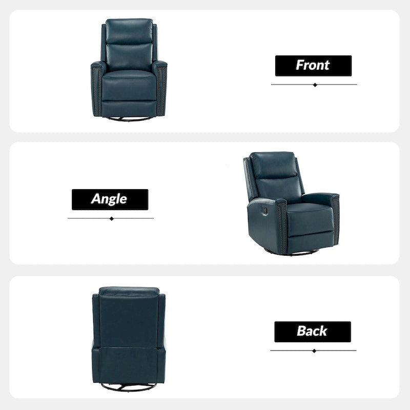 30.31Wide Modern Genuine Leather Wingback Swivel Rocker Recliner with Nailhead Trims, Set of 2