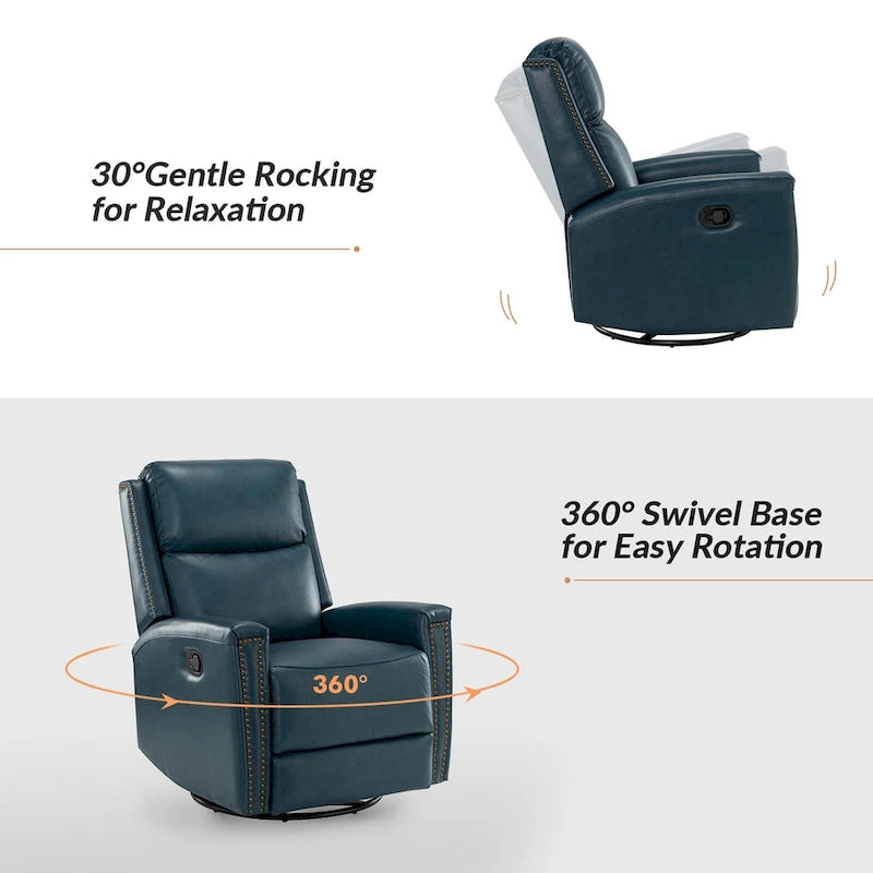 30.31Wide Modern Genuine Leather Wingback Swivel Rocker Recliner with Nailhead Trims, Set of 2