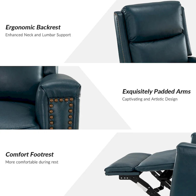 30.31Wide Modern Genuine Leather Wingback Swivel Rocker Recliner with Nailhead Trims, Set of 2