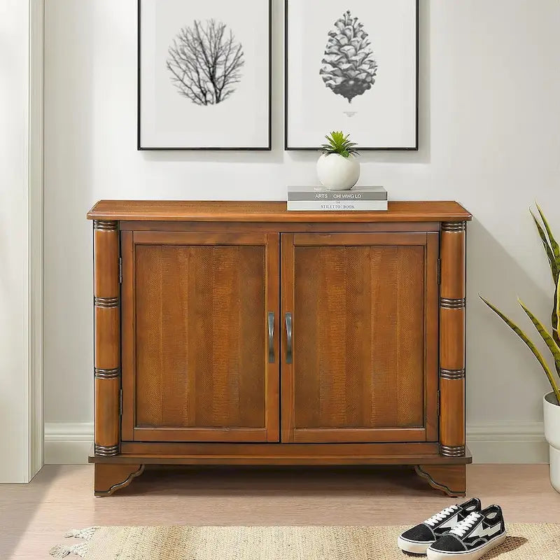 40 Pine 2 Door Storage Cabinet, Sideboard Buffet with Doors and Adjustable Shelf, Wood Entryway Chest, Cupboard