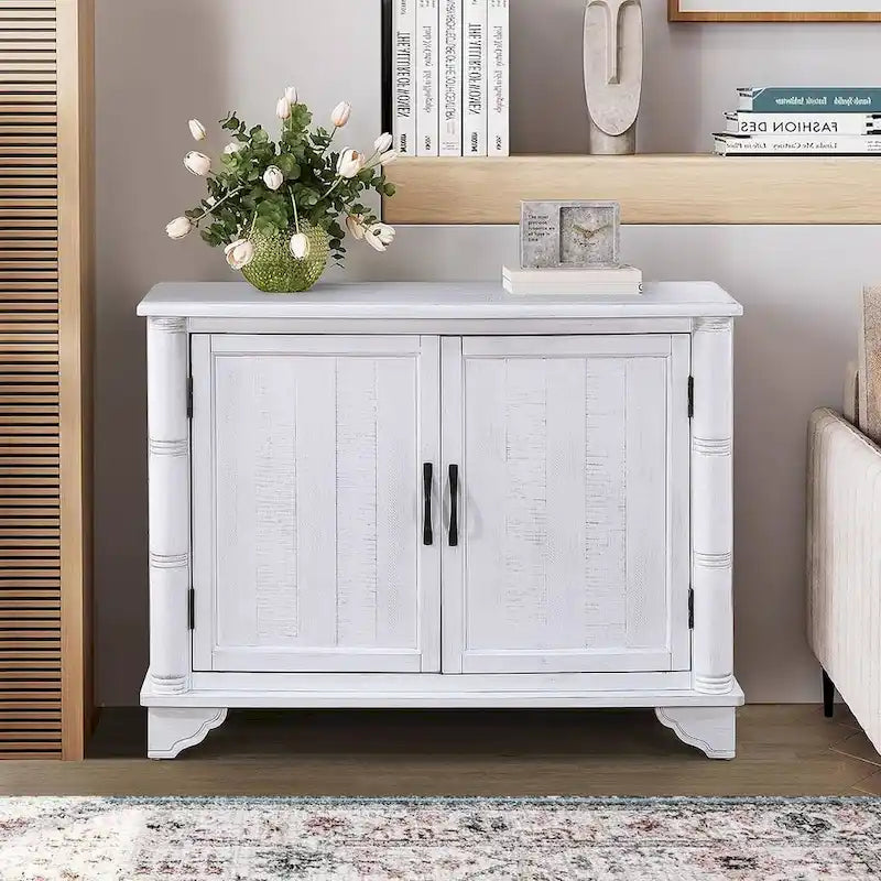 40 Pine 2 Door Storage Cabinet, Sideboard Buffet with Doors and Adjustable Shelf, Wood Entryway Chest, Cupboard