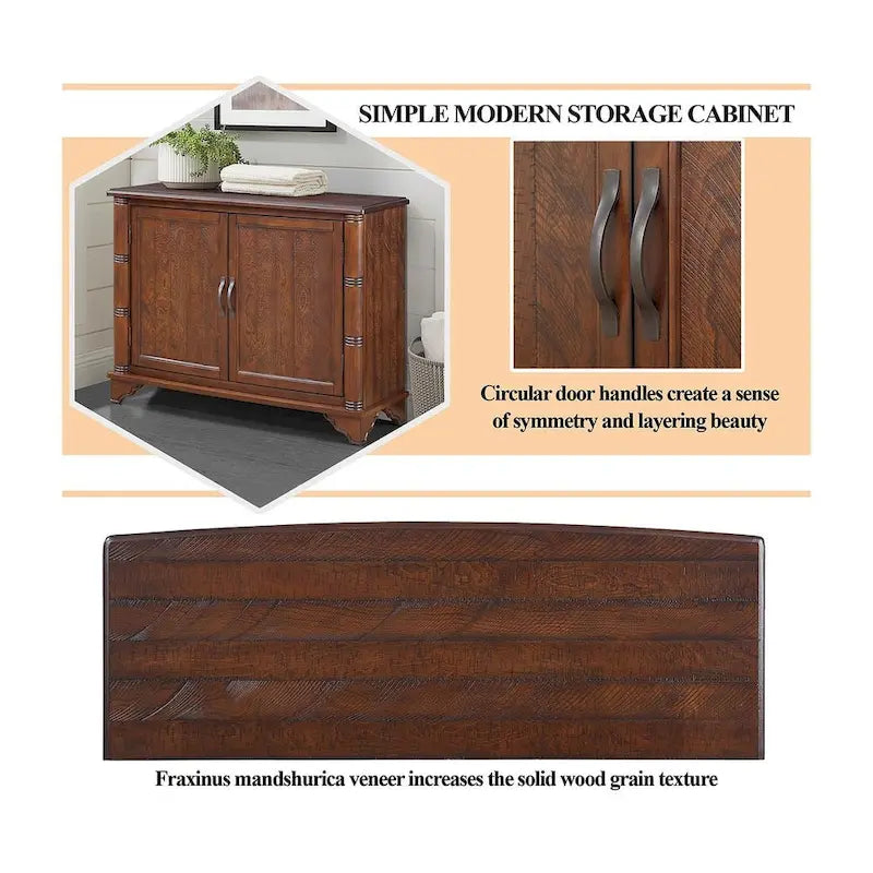 40 Pine 2 Door Storage Cabinet, Sideboard Buffet with Doors and Adjustable Shelf, Wood Entryway Chest, Cupboard