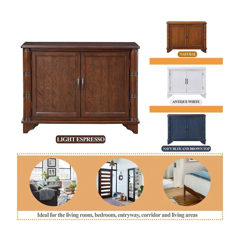 40 Pine 2 Door Storage Cabinet, Sideboard Buffet with Doors and Adjustable Shelf, Wood Entryway Chest, Cupboard