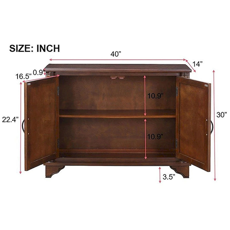 40 Pine 2 Door Storage Cabinet, Sideboard Buffet with Doors and Adjustable Shelf, Wood Entryway Chest, Cupboard
