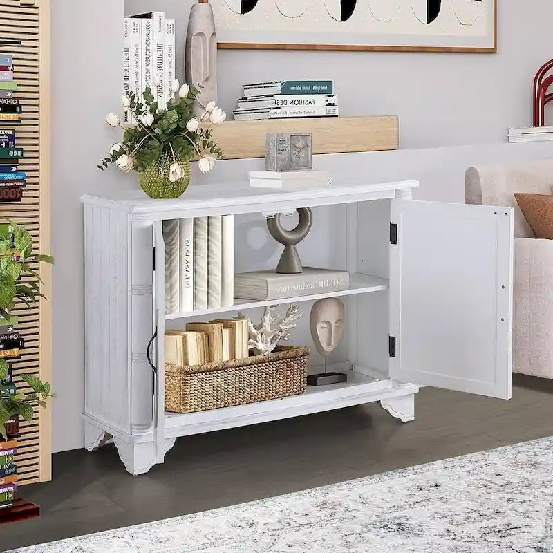 40 Pine 2 Door Storage Cabinet, Sideboard Buffet with Doors and Adjustable Shelf, Wood Entryway Chest, Cupboard