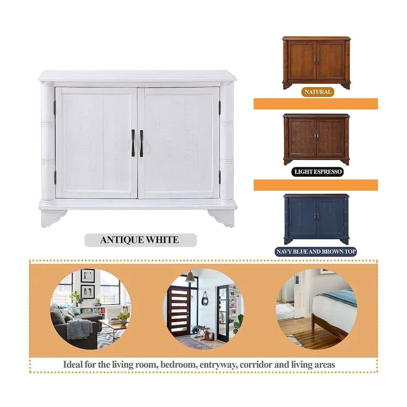 40 Pine 2 Door Storage Cabinet, Sideboard Buffet with Doors and Adjustable Shelf, Wood Entryway Chest, Cupboard