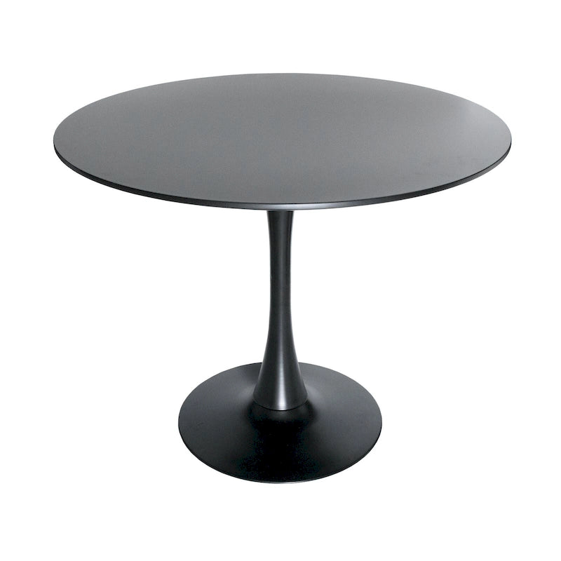 35 Inch Mid Century Modern Round Dining Table, Wood Top & Glossy Iron Pedestal Base for Kitchen & Dining Room