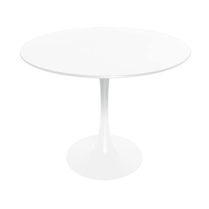 35 Inch Mid Century Modern Round Dining Table, Wood Top & Glossy Iron Pedestal Base for Kitchen & Dining Room