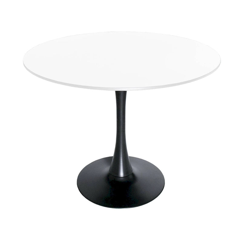 35 Inch Mid Century Modern Round Dining Table, Wood Top & Glossy Iron Pedestal Base for Kitchen & Dining Room
