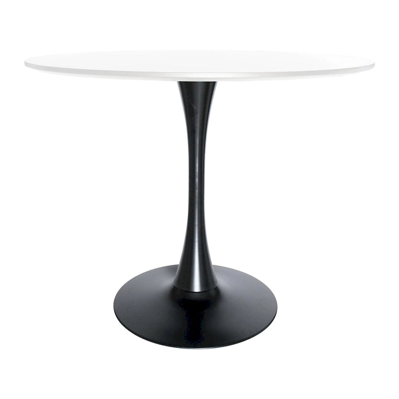 35 Inch Mid Century Modern Round Dining Table, Wood Top & Glossy Iron Pedestal Base for Kitchen & Dining Room