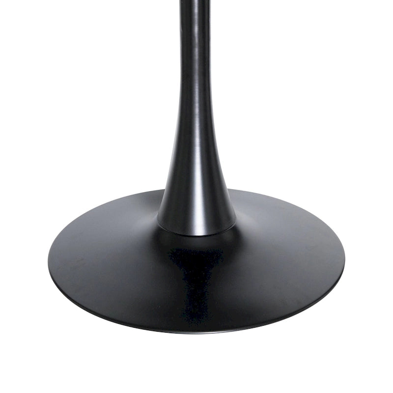 35 Inch Mid Century Modern Round Dining Table, Wood Top & Glossy Iron Pedestal Base for Kitchen & Dining Room