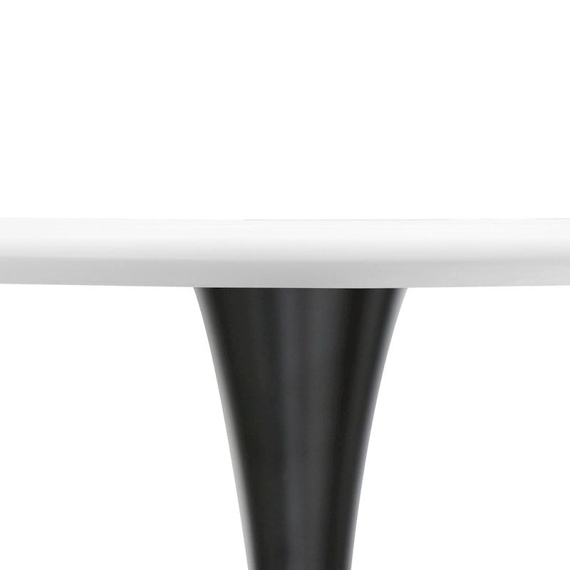 35 Inch Mid Century Modern Round Dining Table, Wood Top & Glossy Iron Pedestal Base for Kitchen & Dining Room