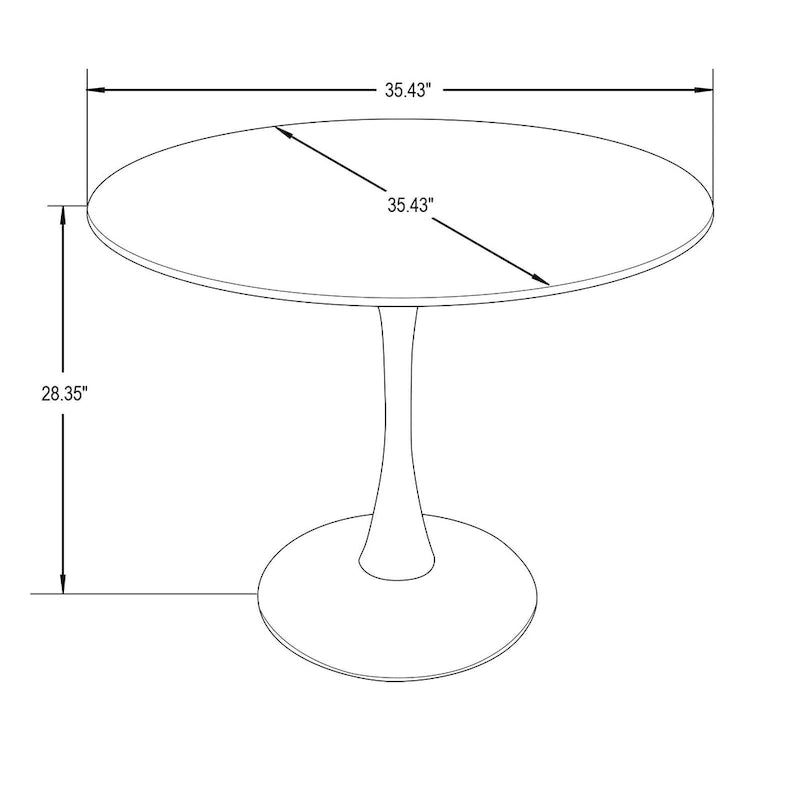 35 Inch Mid Century Modern Round Dining Table, Wood Top & Glossy Iron Pedestal Base for Kitchen & Dining Room