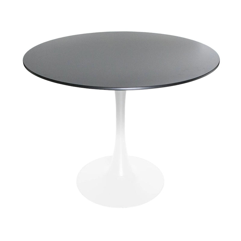 35 Inch Mid Century Modern Round Dining Table, Wood Top & Glossy Iron Pedestal Base for Kitchen & Dining Room