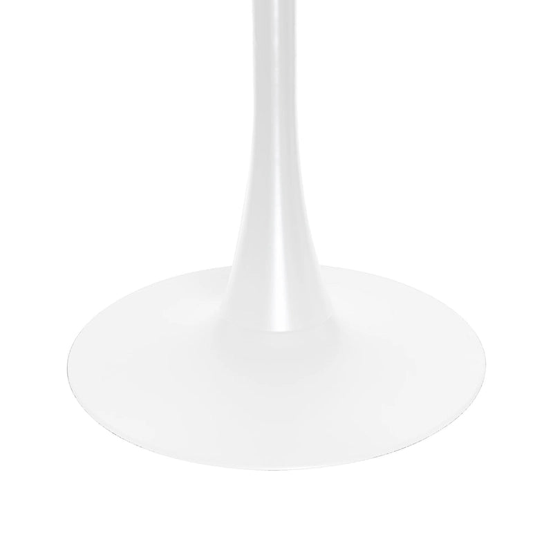 35 Inch Mid Century Modern Round Dining Table, Wood Top & Glossy Iron Pedestal Base for Kitchen & Dining Room