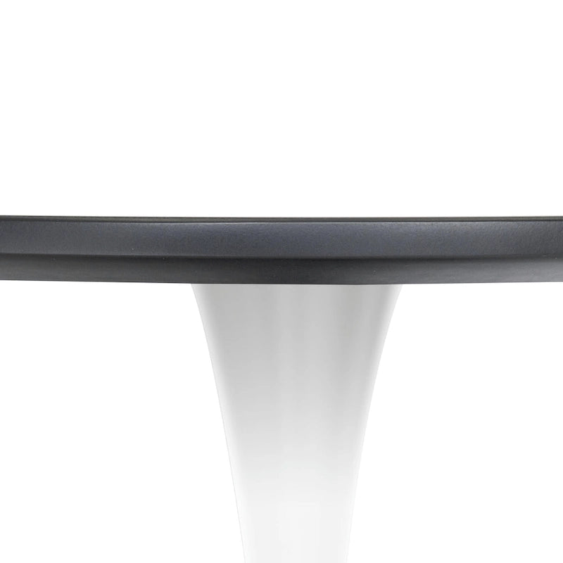 35 Inch Mid Century Modern Round Dining Table, Wood Top & Glossy Iron Pedestal Base for Kitchen & Dining Room