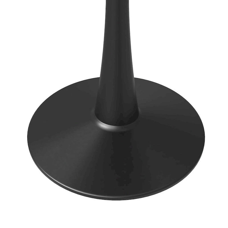 35 Inch Mid Century Modern Round Dining Table, Wood Top & Glossy Iron Pedestal Base for Kitchen & Dining Room
