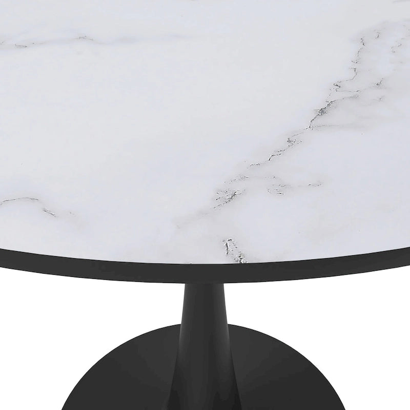 35 Inch Mid Century Modern Round Dining Table, Wood Top & Glossy Iron Pedestal Base for Kitchen & Dining Room