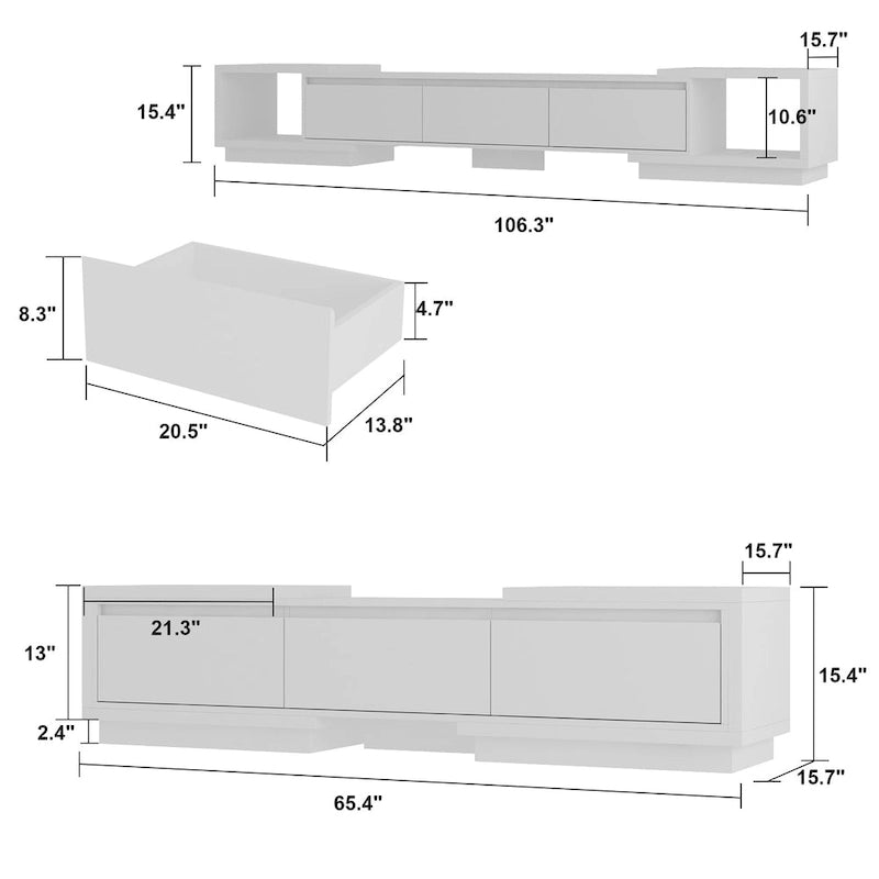 Entertainment Center Table Retracted Extendable TV Stand in Stretch