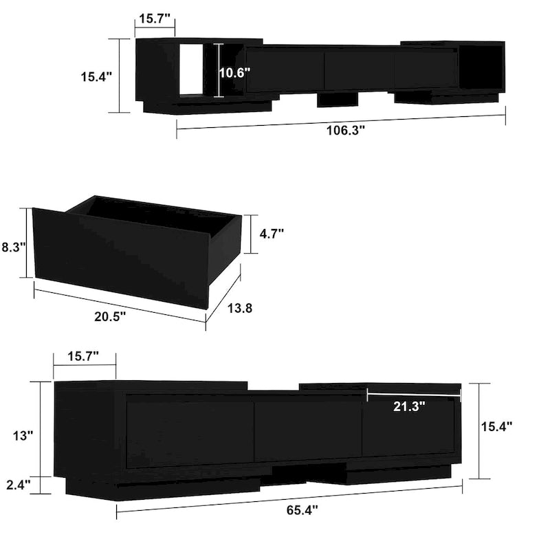 Entertainment Center Table Retracted Extendable TV Stand in Stretch