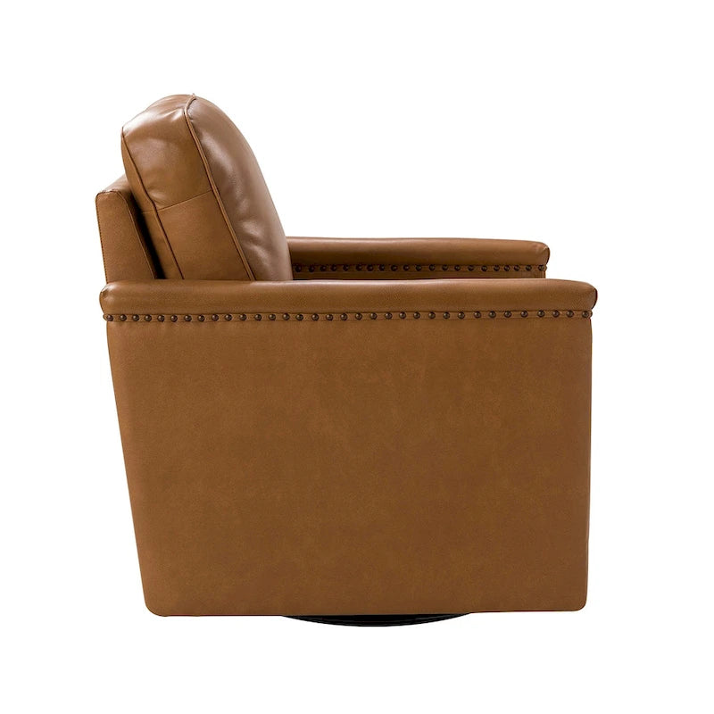Classic Genuine Leather Swivel Armchair With Nailhead Trims Set Of 2