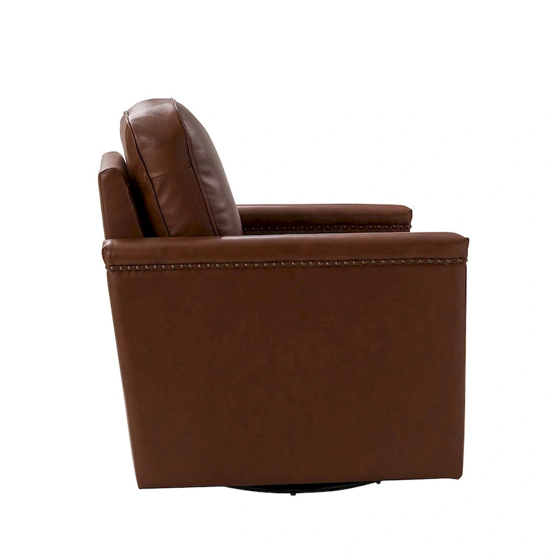 Classic Genuine Leather Swivel Armchair With Nailhead Trims Set Of 2