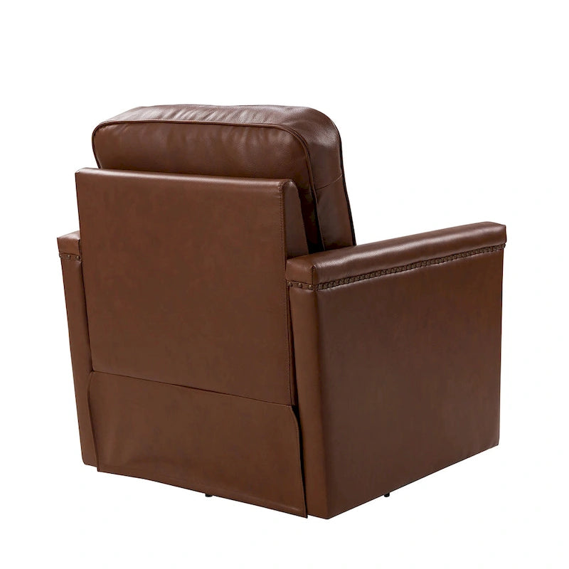 Classic Genuine Leather Swivel Armchair With Nailhead Trims Set Of 2
