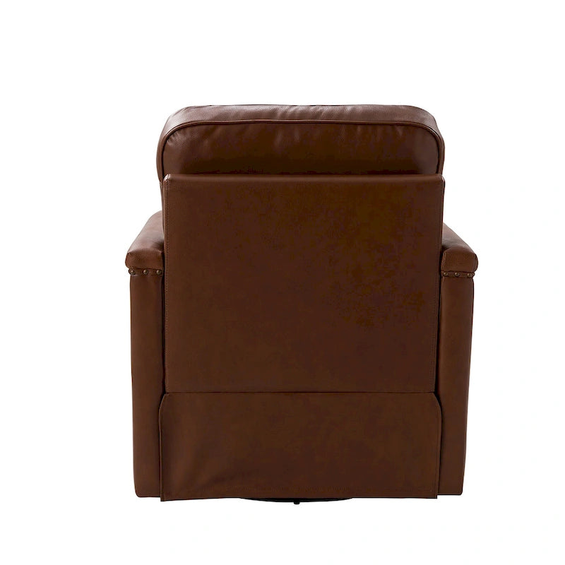 Classic Genuine Leather Swivel Armchair With Nailhead Trims Set Of 2