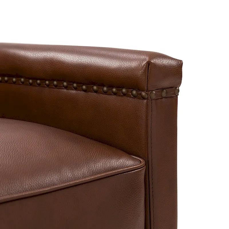Classic Genuine Leather Swivel Armchair With Nailhead Trims Set Of 2