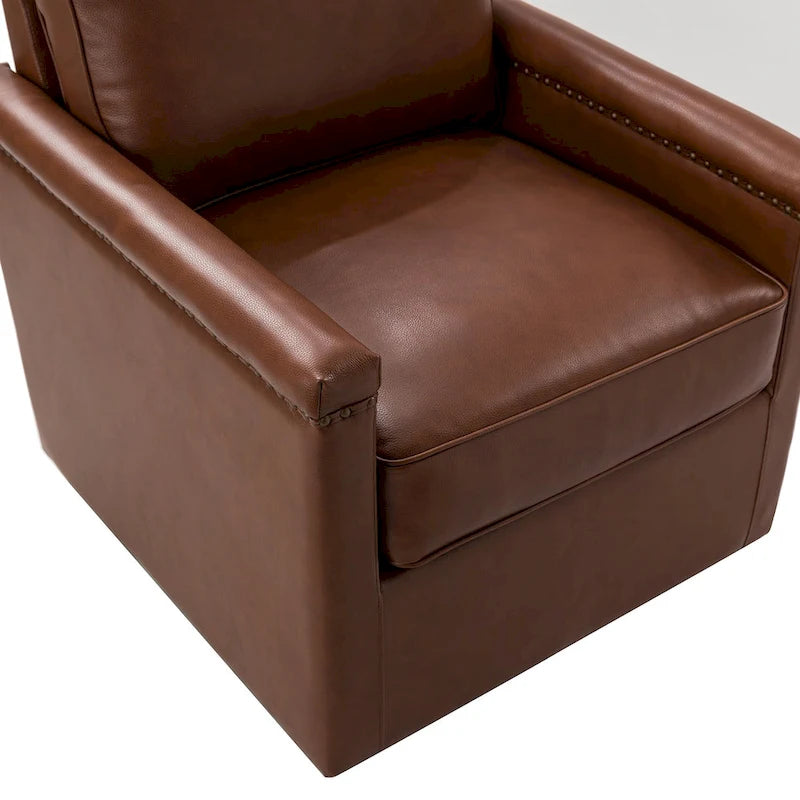 Classic Genuine Leather Swivel Armchair With Nailhead Trims Set Of 2