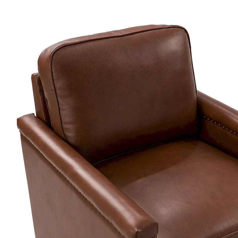 Classic Genuine Leather Swivel Armchair With Nailhead Trims Set Of 2
