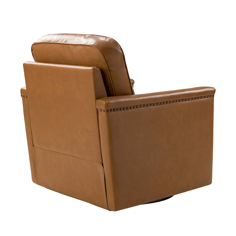 Classic Genuine Leather Swivel Armchair With Nailhead Trims Set Of 2