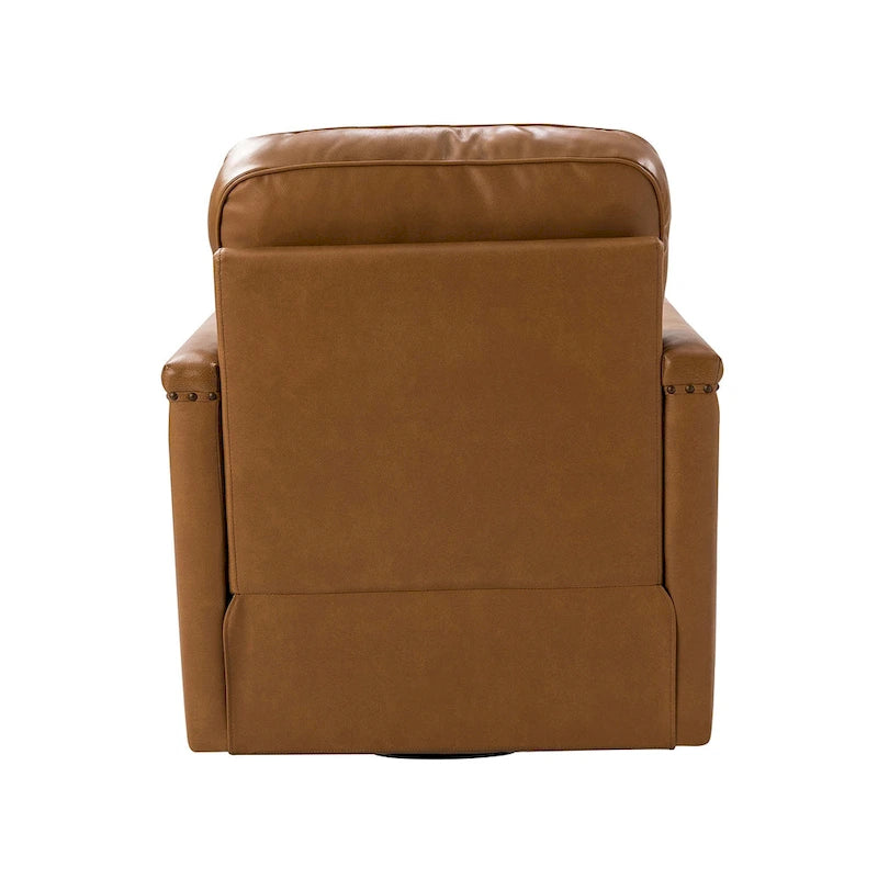 Classic Genuine Leather Swivel Armchair With Nailhead Trims Set Of 2