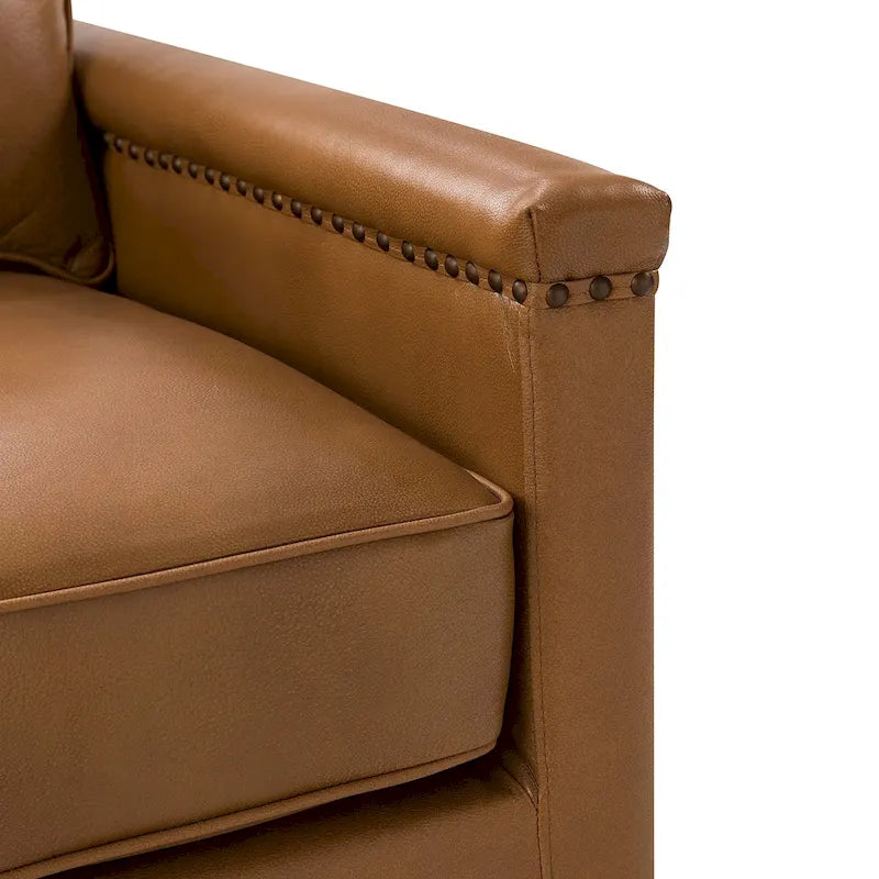 Classic Genuine Leather Swivel Armchair With Nailhead Trims Set Of 2