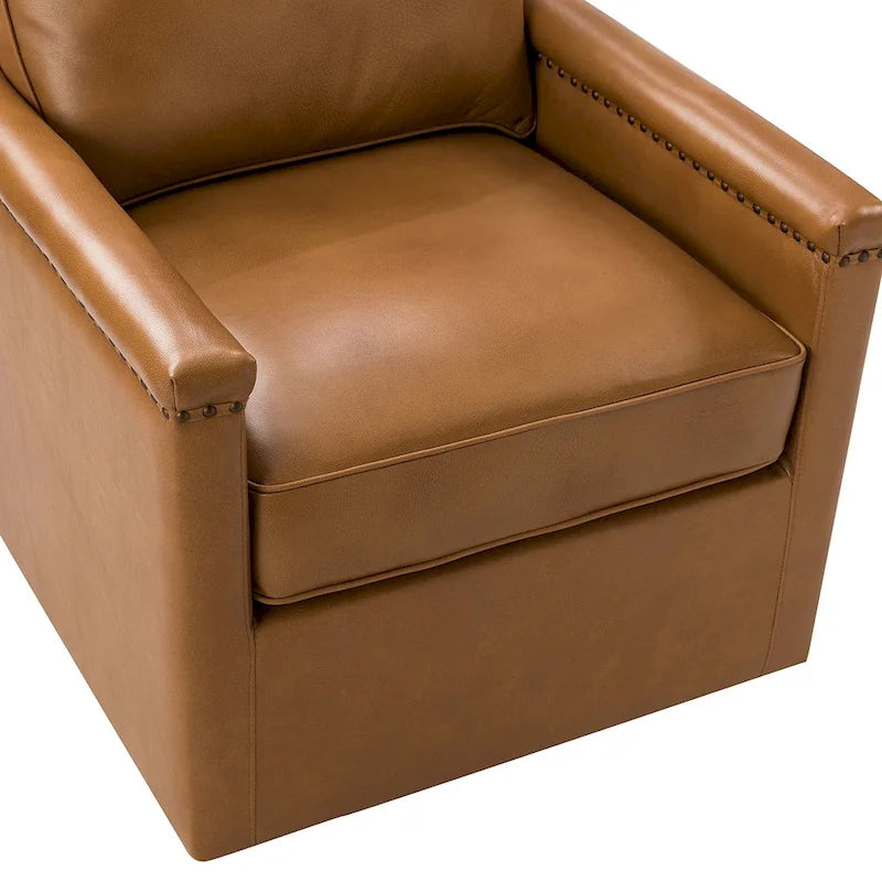 Classic Genuine Leather Swivel Armchair With Nailhead Trims Set Of 2