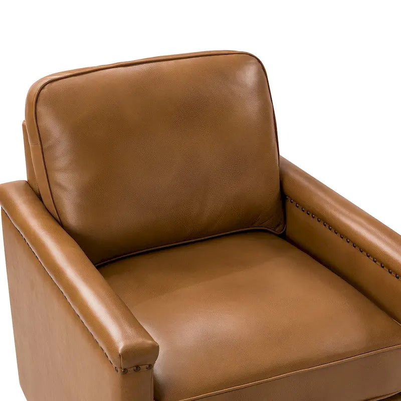 Classic Genuine Leather Swivel Armchair With Nailhead Trims Set Of 2