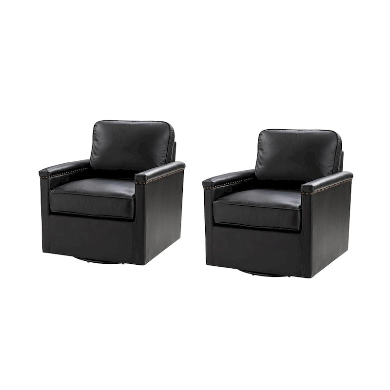 Classic Genuine Leather Swivel Armchair With Nailhead Trims Set Of 2
