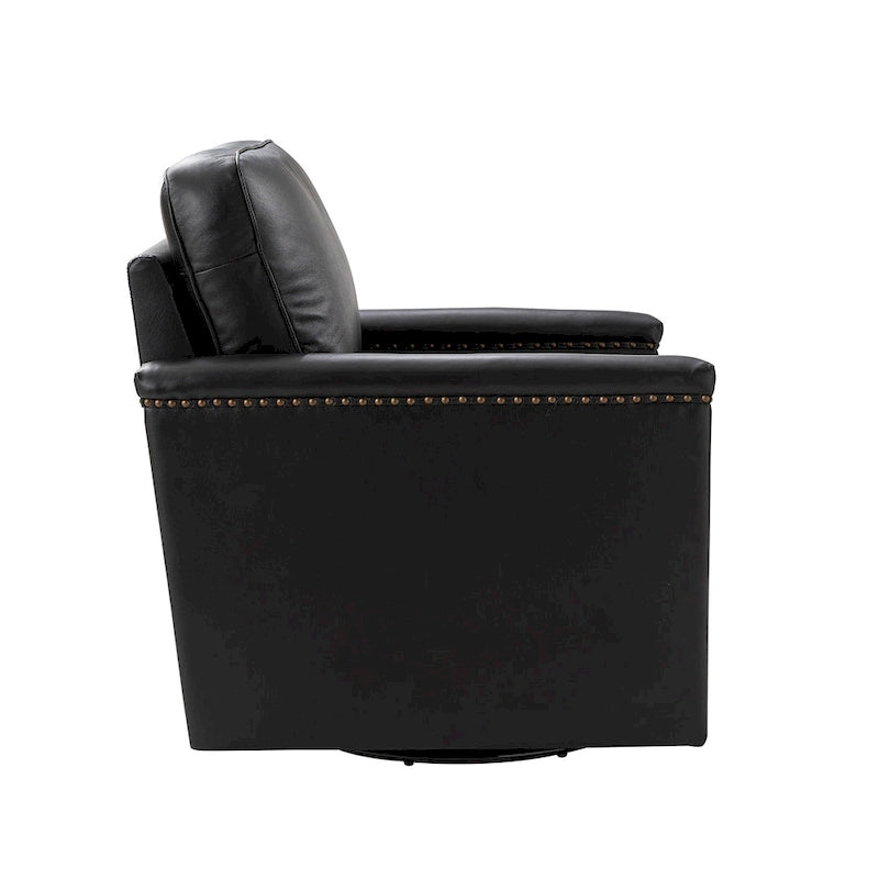 Classic Genuine Leather Swivel Armchair With Nailhead Trims Set Of 2