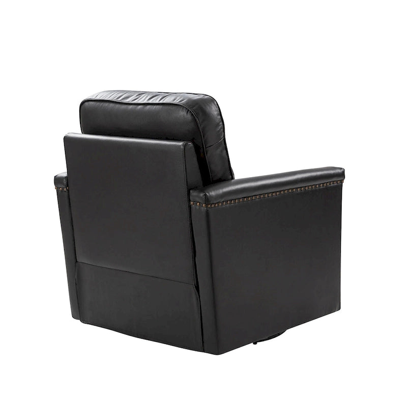 Classic Genuine Leather Swivel Armchair With Nailhead Trims Set Of 2