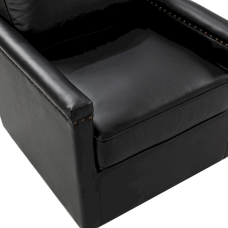 Classic Genuine Leather Swivel Armchair With Nailhead Trims Set Of 2