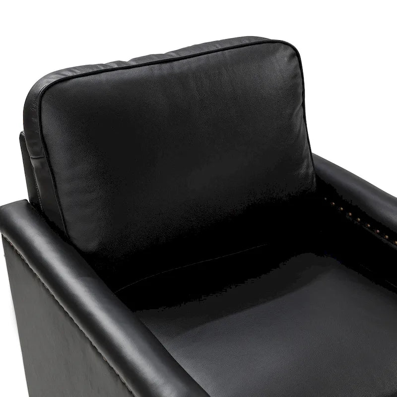 Classic Genuine Leather Swivel Armchair With Nailhead Trims Set Of 2