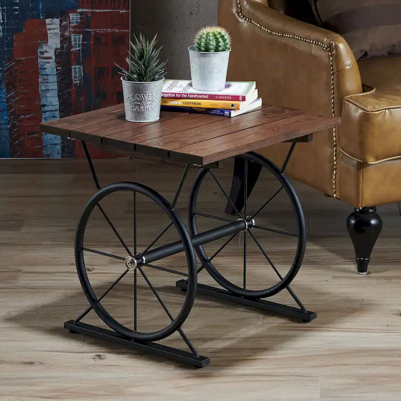Industrial 19-inch Metal Wheel Side Table